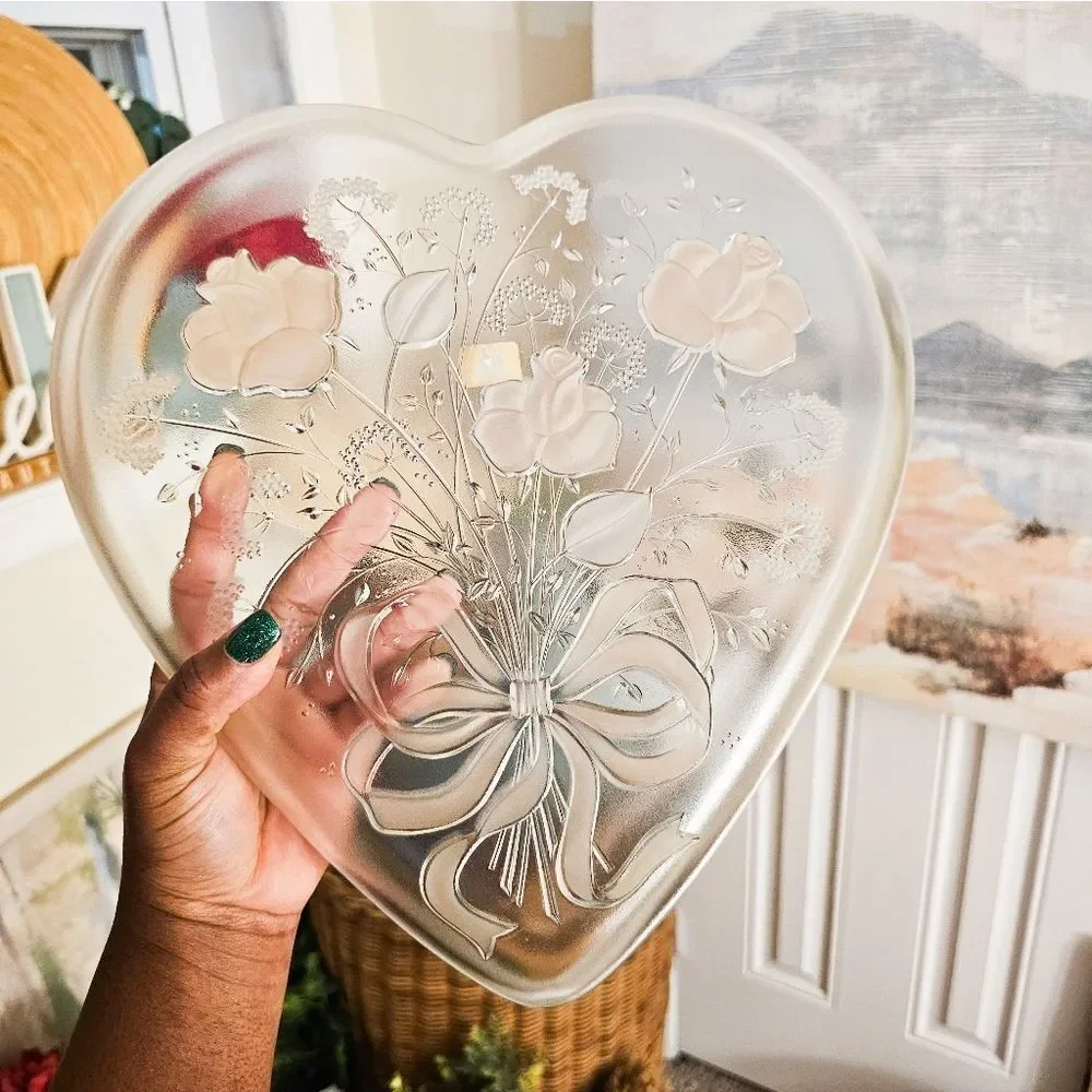 Mikasa Heart-Shaped Frosted Glass Serving Platter in Clear and Cream